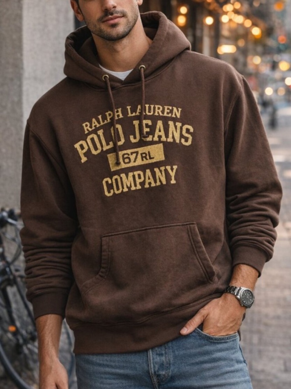 Polo Jeans Co. Ralph Lauren vintage Brown Graphic Hooded Jacket L 36490